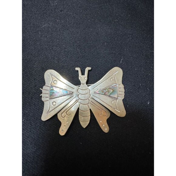 Vintage Alpaca Taxco Mexico Butterfly Hair Clip With Abalone Inlay Barrett